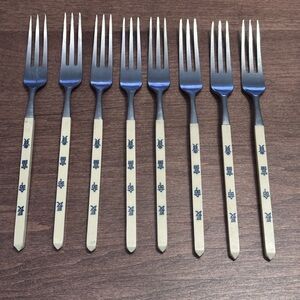 Vintage Stainless & Plastic, Made in Japan. Mid Century cocktail forks